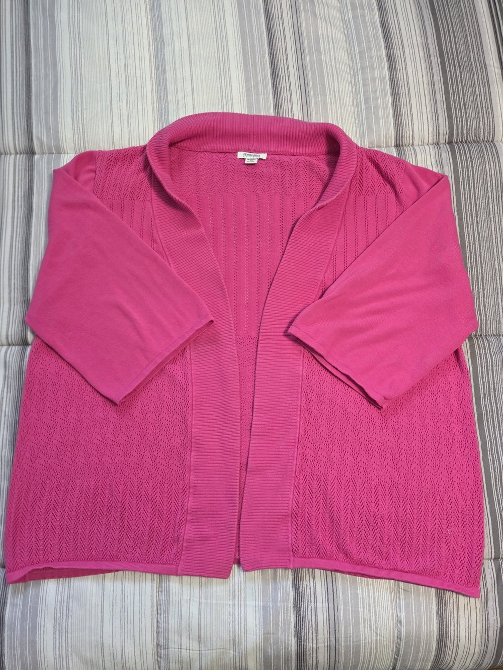 Hampshire Studio Bright Pink Mixed Knit Ribbed Open Cardigan Short/Half Sleeve